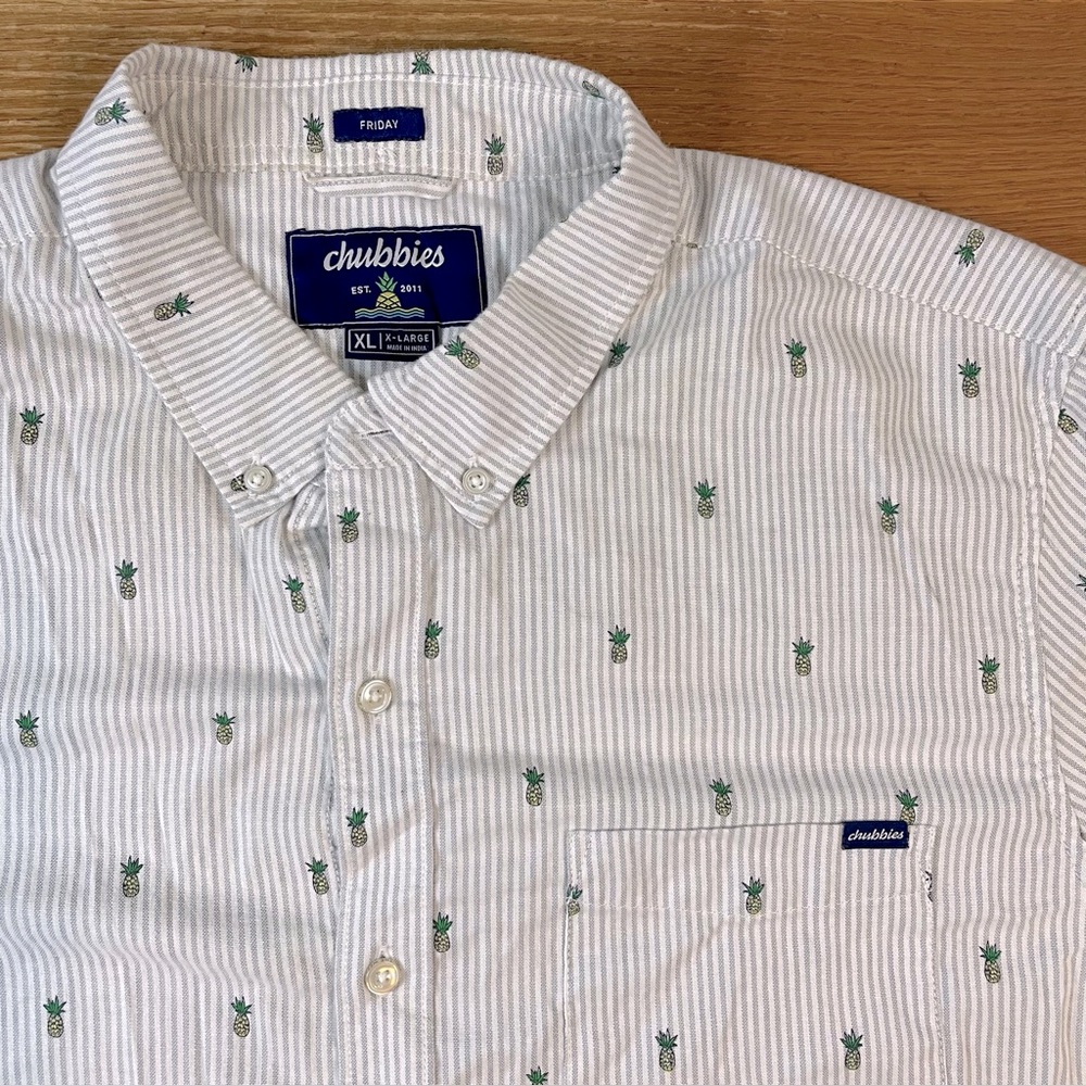 Chubbies The Friday Shirt SS XL Men's White Grey Striped Pineapple Button Down - Picture 4 of 13